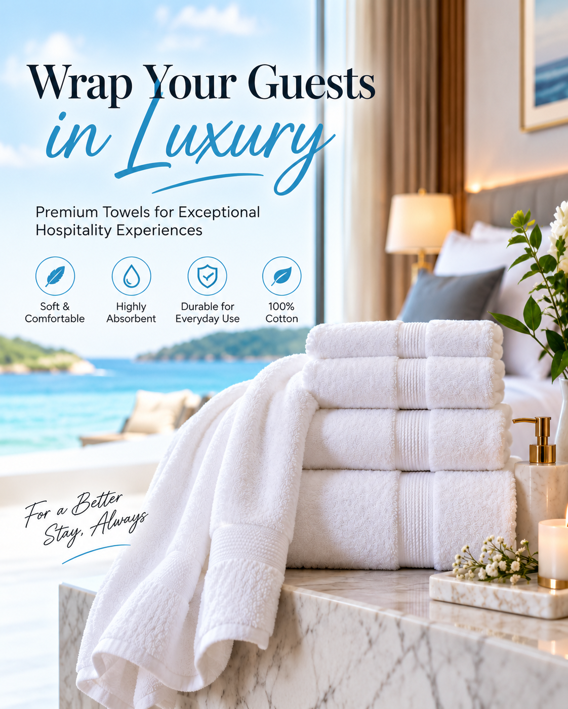 100% cotton hotel towels for luxury hospitality