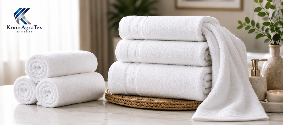 Elegant white bath towels.